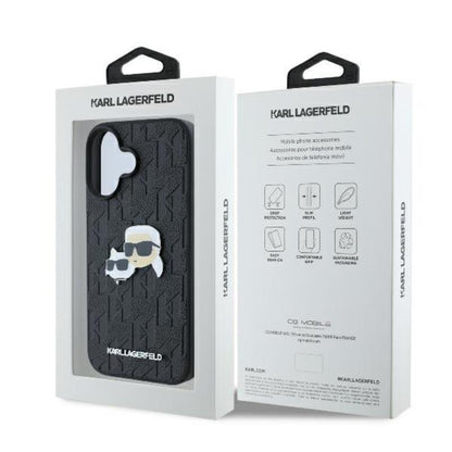 Karl Lagerfeld Monogram Karl & Choupette Head Pin - Dėklas skirtas iPhone 16 (juodas)