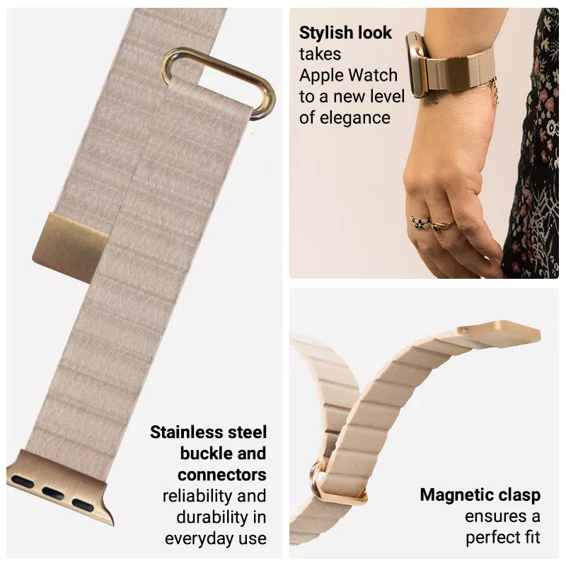 Crong Eclipse – odinė magnetinė apyrankė, skirta Apple Watch 38/40/41/42 mm (smėlio spalvos)
