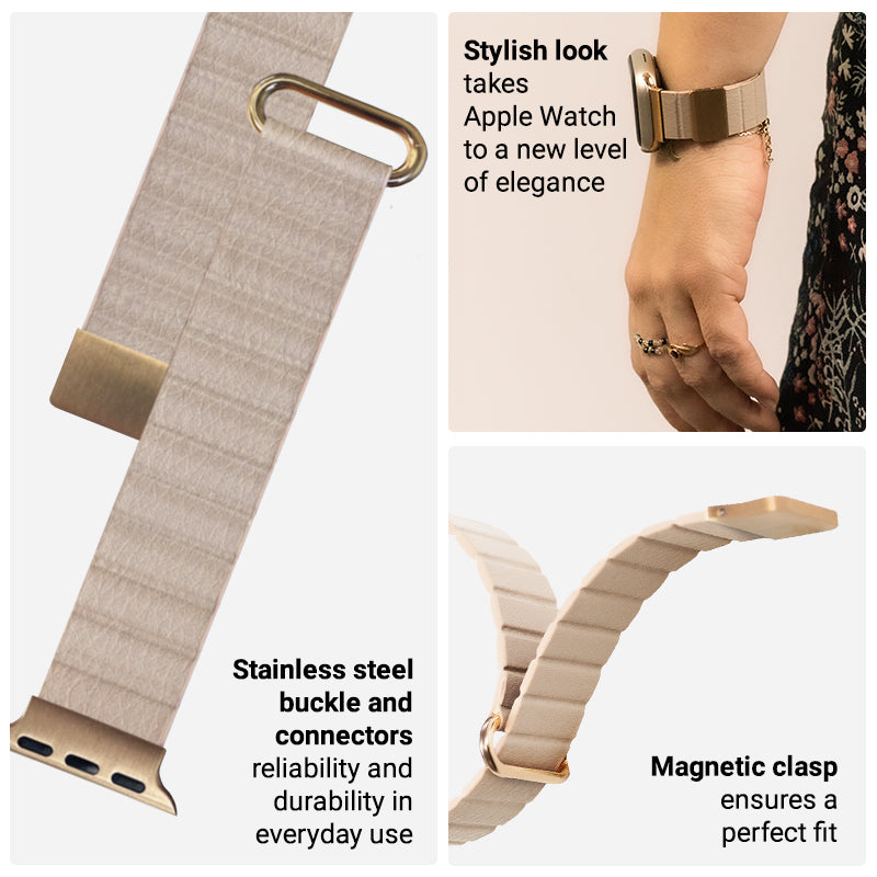 Crong Eclipse – Magnetinė odinė juosta Apple Watch 38/40/41/42mm (Smėlio spalvos)