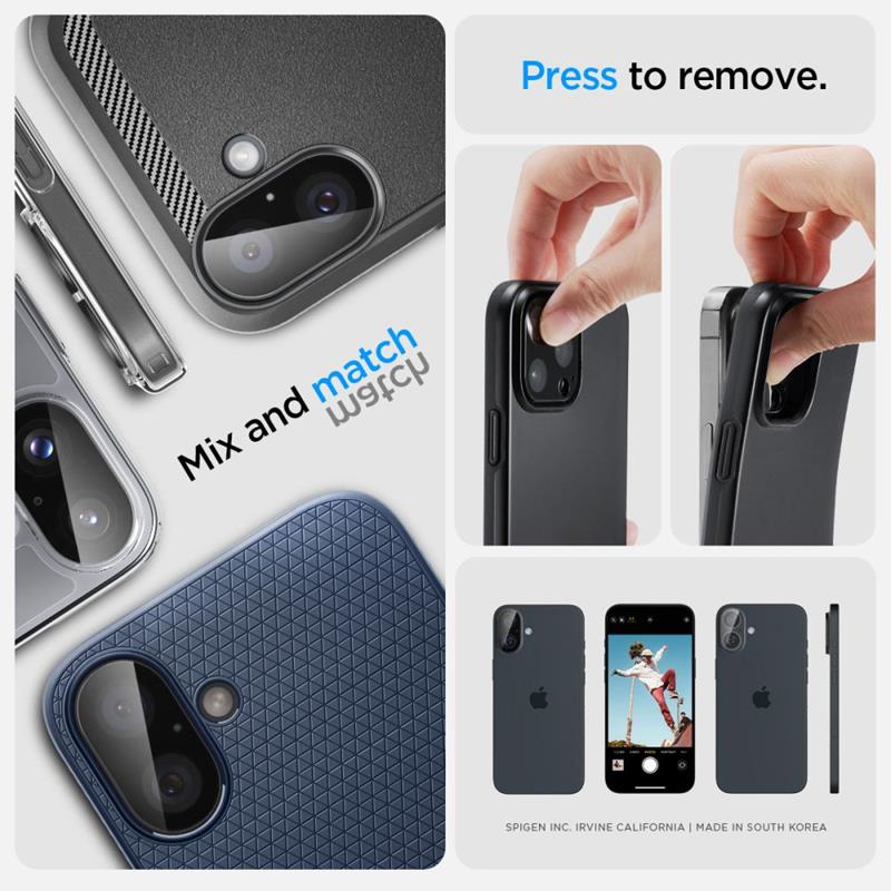 Spigen Optik GLAS.TR kameros apsauga (2 vnt.) – objektyvo apsauga, skirta iPhone 16 / 16 Plus (juoda)