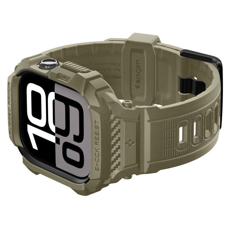 Spigen Rugged Armor Pro V2 – Dirželis su dėklu Apple Watch 10 / 11 46 mm (Vintage Khaki)