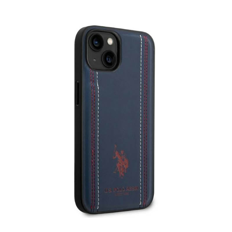 US Polo Assn Leather Stitch - dėklas iPhone 14 (tamsiai mėlynas)