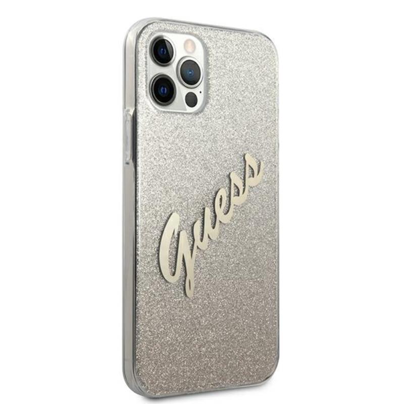 Guess Blizgantis Gradientinis Užrašas – Dėklas iPhone 12 / iPhone 12 Pro (Aukso)