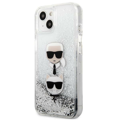 Karl Lagerfeld Liquid Glitter Karl & Choupette Head – dėklas skirtas iPhone 13 mini (sidabrinis)