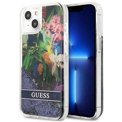 Guess Liquid Glitter Flower – "iPhone 13 mini" dangtelis (mėlynas)
