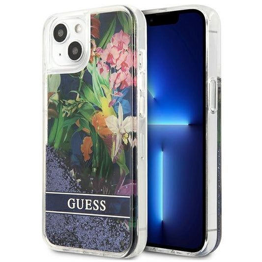 Guess Liquid Glitter Flower – "iPhone 13 mini" dangtelis (mėlynas)