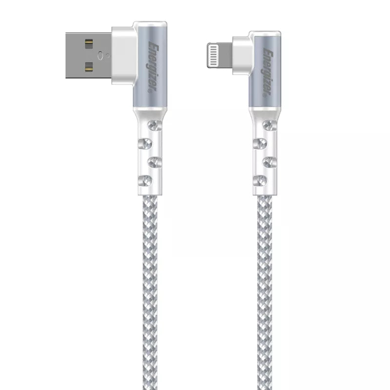Energizer Ultimate - USB-A į Lightning 90° MFi sertifikuotas žaidimų kabelis 2 m (baltas)