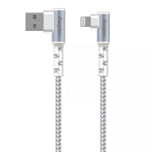 Energizer Ultimate - USB-A į Lightning 90° MFi sertifikuotas žaidimų kabelis 2 m (baltas)
