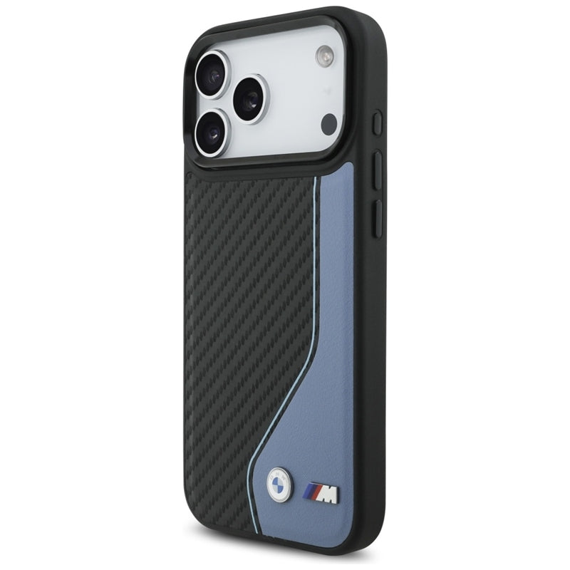 BMW M Carbono Logotipas MagSafe dėklas iPhone 17 Pro Max (mėlynas)