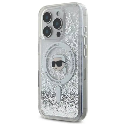 Karl Lagerfeld Liquid Glitter Karl Head MagSafe – Dėklas iPhone 16 Pro Max (skaidrus)