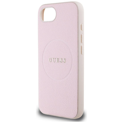 Guess Grained Ring MagSafe – dėklas, skirtas iPhone 16e (rožinis)