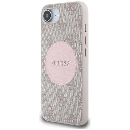 Guess 4G Circle Classic Logo MagSafe – dėklas iPhone 16e (rožinės spalvos)