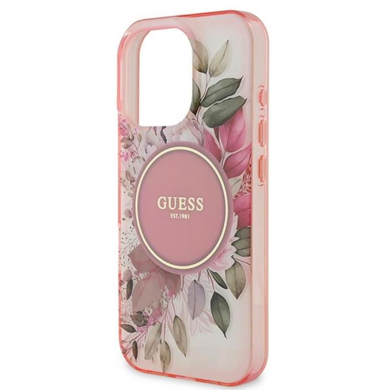 Guess IML Flower & Tonal Circle MagSafe - dėklas iPhone 16 Pro Max (rožinis)