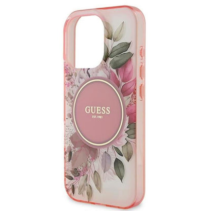 Guess IML Flower & Tonal Circle MagSafe - dėklas iPhone 16 Pro Max (rožinis)