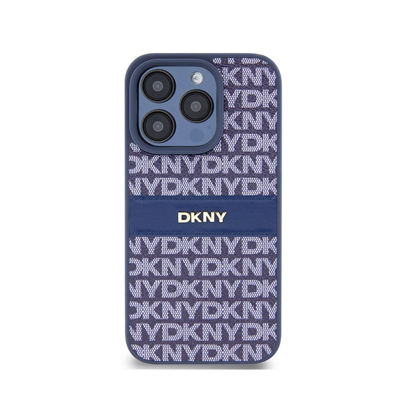DKNY Odinis mono juostelės ir metalo logotipas - dėklas, skirtas iPhone 15 Pro (mėlynas)
