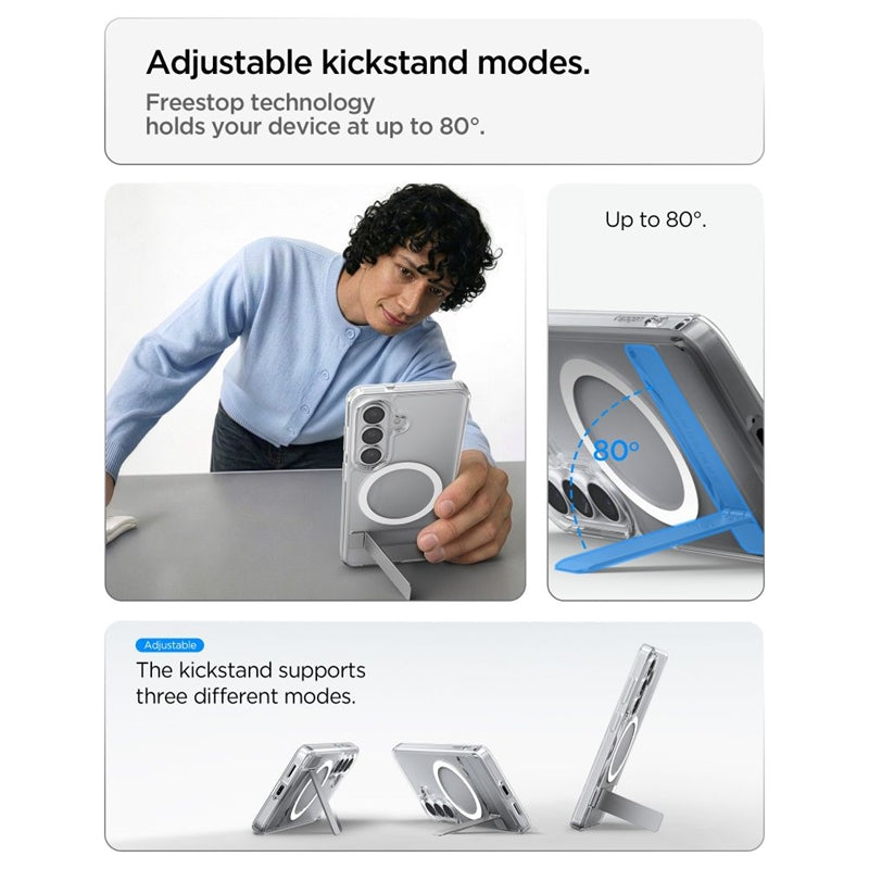 Spigen Ultra Hybrid S Mag MagSafe dėklas, skirtas Samsung Galaxy S26+ (Skaidrus/Baltas)