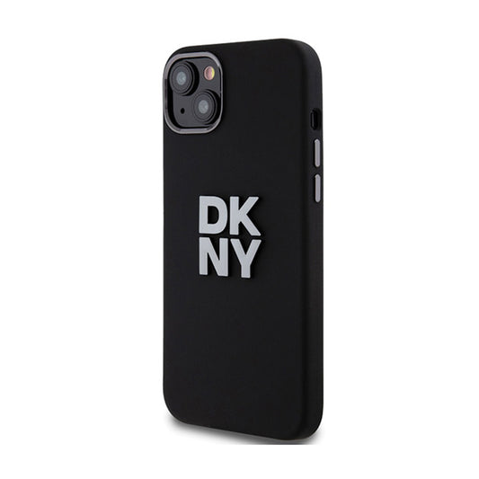 DKNY skystas silikonas su metaliniu logotipu – dėklas iPhone 15 Plus / 14 Plus (juodas)