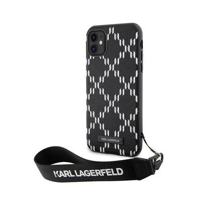 Karl Lagerfeld Monogram Losange Saffiano – Dėklas su virvele iPhone 11 (juodas)
