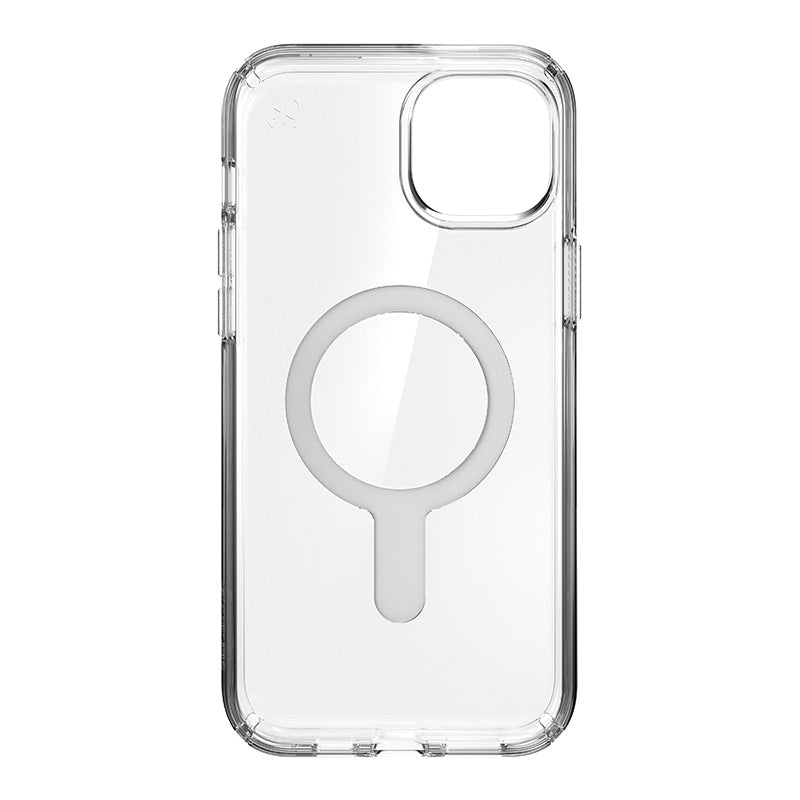 Speck Presidio Perfect-Clear ClickLock & Magsafe - iPhone 15 Plus / iPhone 14 Plus dėklas (Skaidrus / Chromo apdaila / Serene Silver)