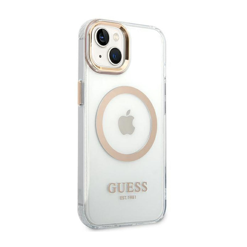 Guess Metal Outline MagSafe – dėklas, skirtas „iPhone 14“ (skaidrus)