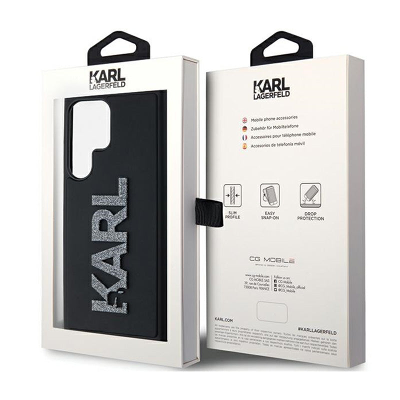 Karl Lagerfeld 3D Rubber Glitter Logo – Samsung Galaxy S23 Ultra dėklas (juodas)