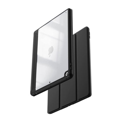 Crong PrimeFolio dėklas – iPad 10.2” (2021-2019) su stoveliu ir „Apple Pencil“ laikikliu (juodas/skaidrus)