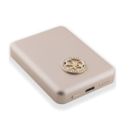Guess 4G Strassed Metal Logo MagSafe – indukcinis 3000 mAh 5W MagSafe maitinimo blokas (auksinis)