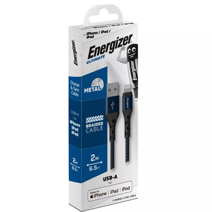 Energizer Ultimate – USB-A į Lightning jungiamasis laidas, MFi sertifikuotas, 2 m (mėlynas)