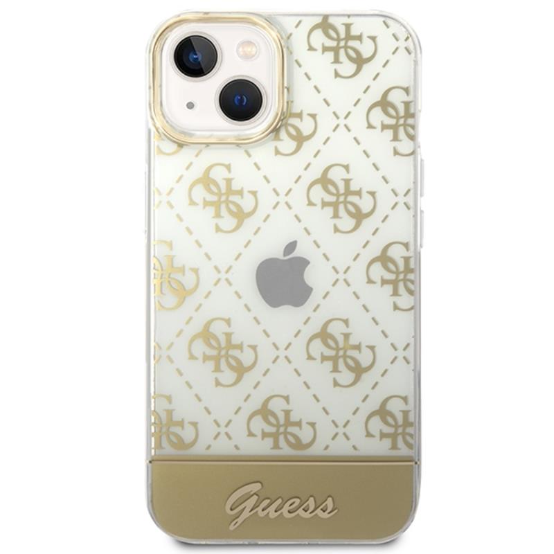 Guess 4G Stripe Script Logo Electroplated Pattern – Dėklas iPhone 14 Plus (auksinis)