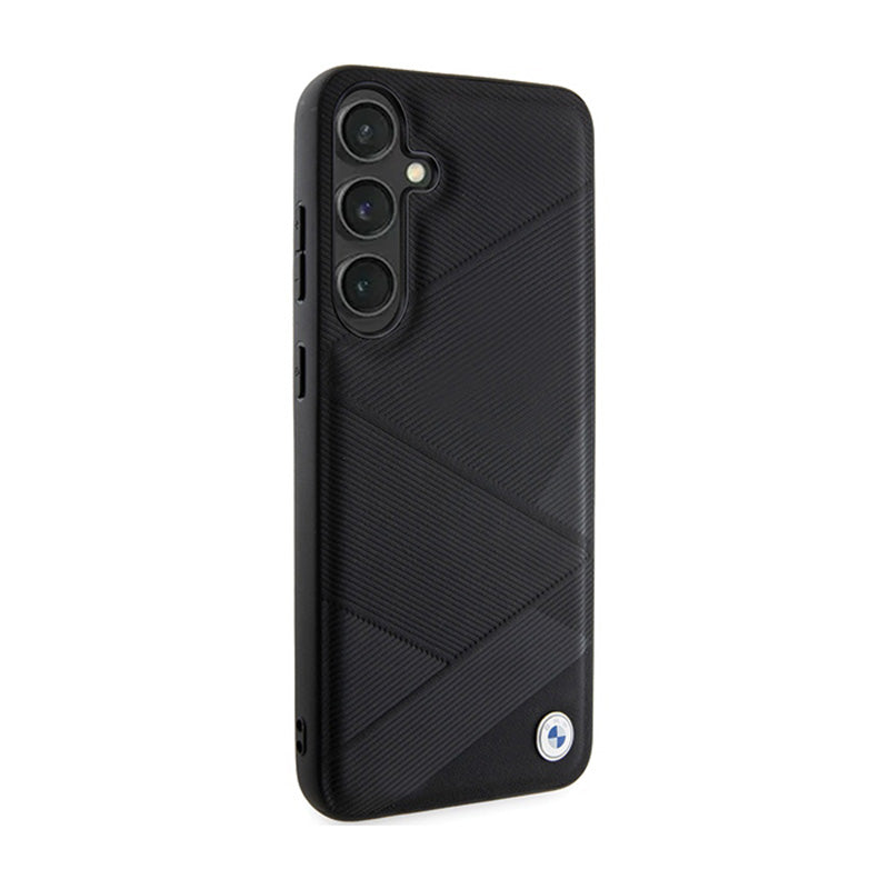 BMW Signature Leather Crossing Lines Pattern – dėklas, skirtas „Samsung Galaxy S24“ (juodas)