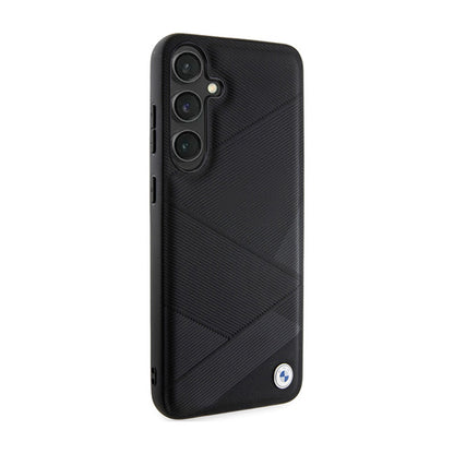 BMW Signature Leather Crossing Lines Pattern – dėklas, skirtas „Samsung Galaxy S24“ (juodas)