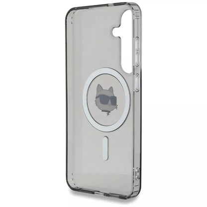 Karl Lagerfeld mygtuko Choupette galvos su logotipu atspaudas MagSafe dėklas, skirtas Samsung Galaxy S25+ (juodas)