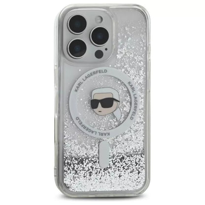 Karl Lagerfeld Liquid Glitter Karl Head MagSafe – Dėklas iPhone 16 Pro Max (skaidrus)