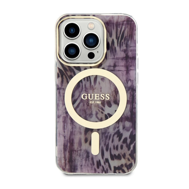Guess Leopard MagSafe – dėklas, skirtas iPhone 14 Pro (rožinis)