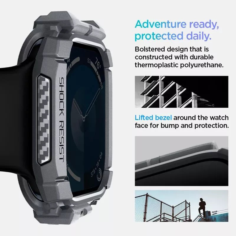 Spigen Rugged Armor - dėklas, skirtas Apple Watch 10 46 mm (tamsiai pilka)