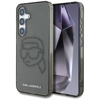 Karl Lagerfeld Karlo galvos logotipas su kalnų krištolais – Dėklas, skirtas Samsung Galaxy S25 (Juoda)