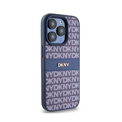 DKNY Odinis mono juostelės ir metalo logotipas - dėklas, skirtas iPhone 15 Pro (mėlynas)