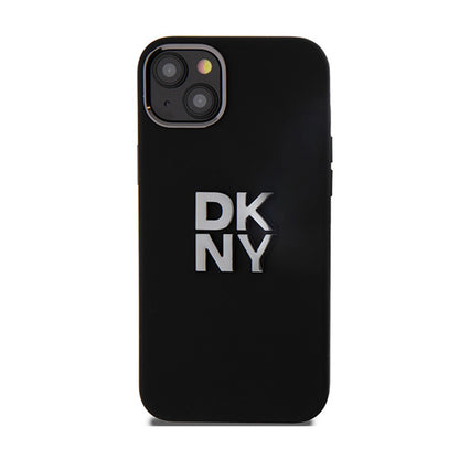 DKNY skystas silikonas su metaliniu logotipu – dėklas iPhone 15 Plus / 14 Plus (juodas)
