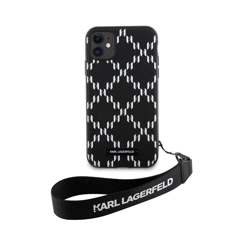 Karl Lagerfeld Monogram Losange Saffiano – Dėklas su virvele iPhone 11 (juodas)