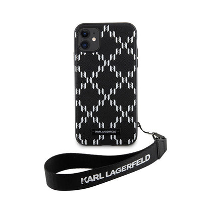 Karl Lagerfeld Monogram Losange Saffiano – Dėklas su virvele iPhone 11 (juodas)