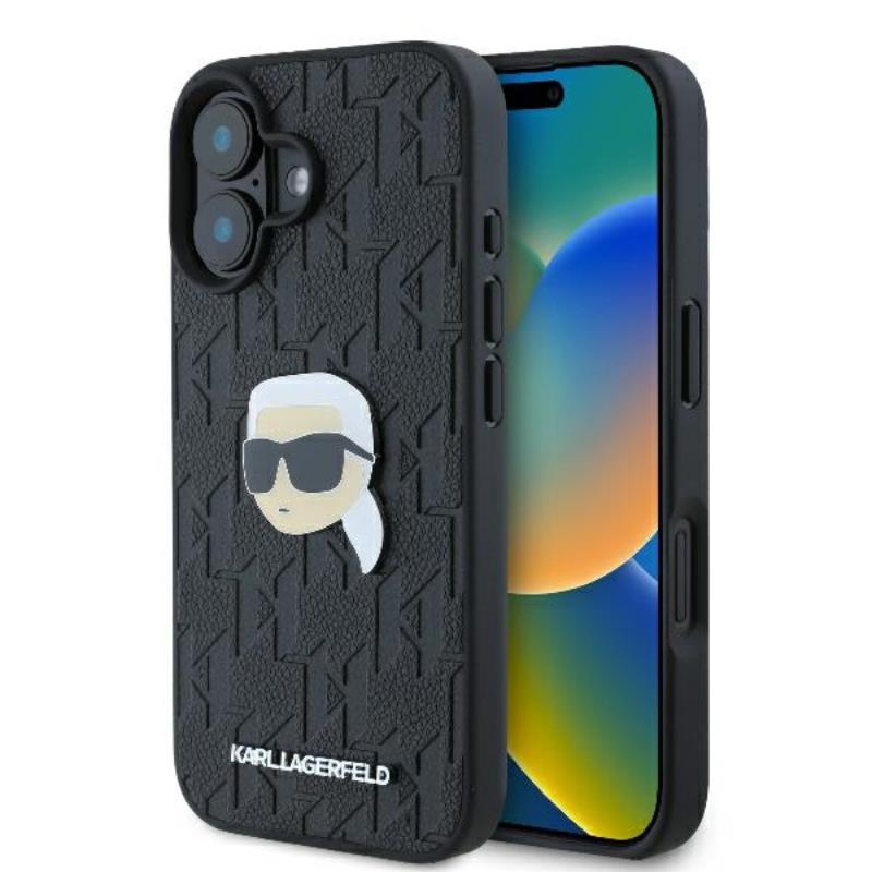 Karl Lagerfeld Monogram Karl Head Pin - dėklas, skirtas iPhone 16 (juodas)
