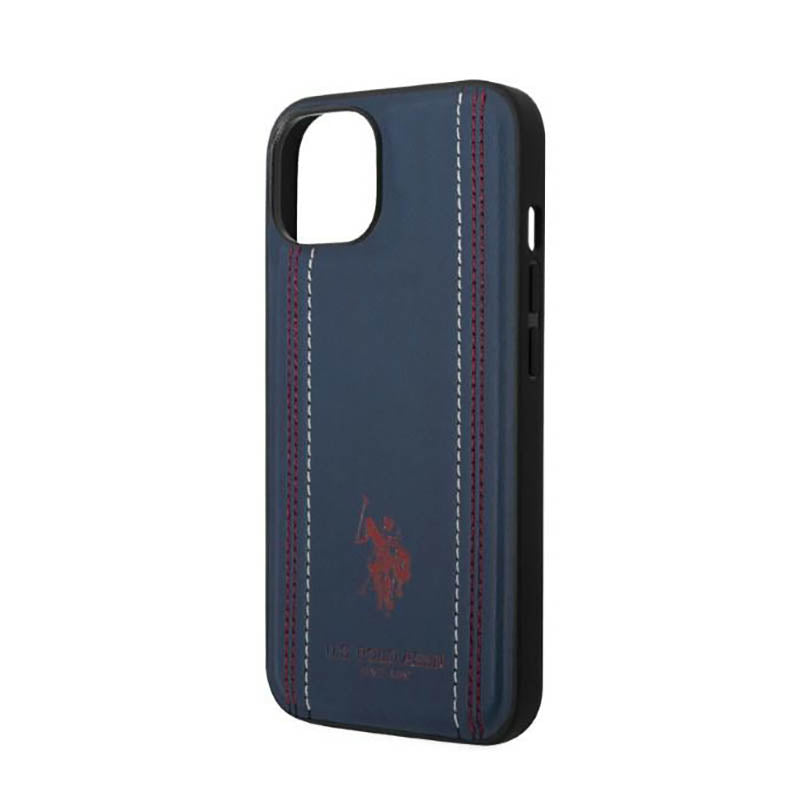 US Polo Assn Leather Stitch - dėklas iPhone 14 (tamsiai mėlynas)