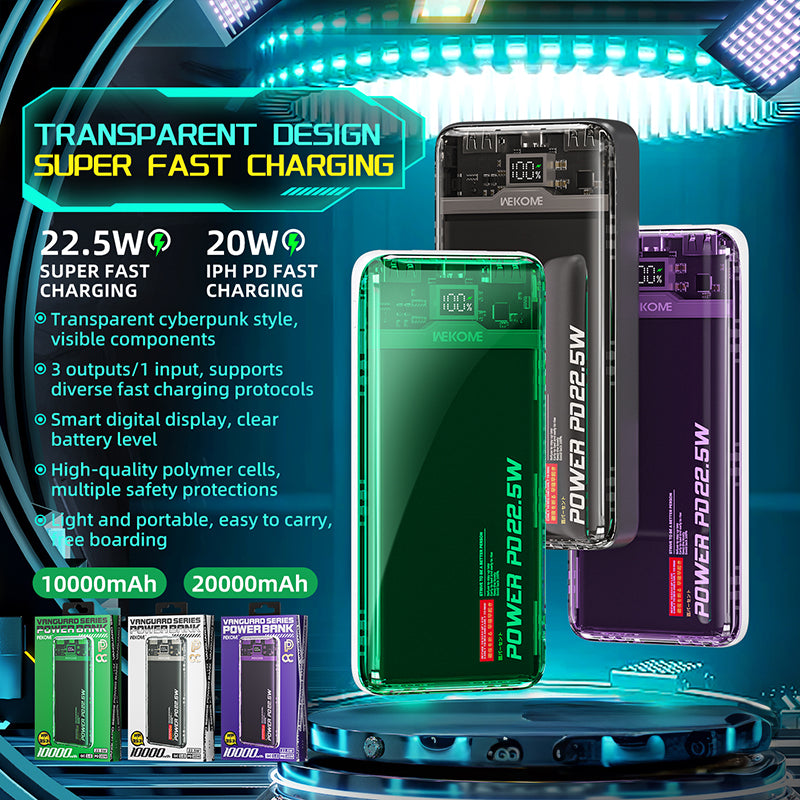 WEKOME WP-353 Vanguard Series – maitinimo blokas 10000 mAh PD 20W + QC 22.5W (Violetinė / permatoma)