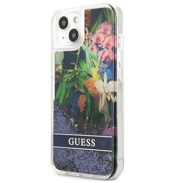 Guess Liquid Glitter Flower – "iPhone 13 mini" dangtelis (mėlynas)