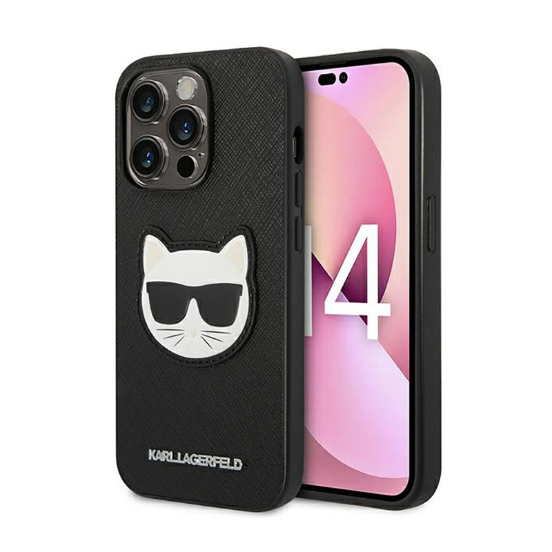 Karl Lagerfeld Saffiano Choupette Head Patch dėklas – dėklas, skirtas „iPhone 14 Pro“ („Black“)
