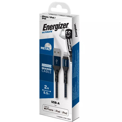 Energizer Ultimate – USB-A į Lightning jungiamasis laidas, MFi sertifikuotas, 2 m (mėlynas)
