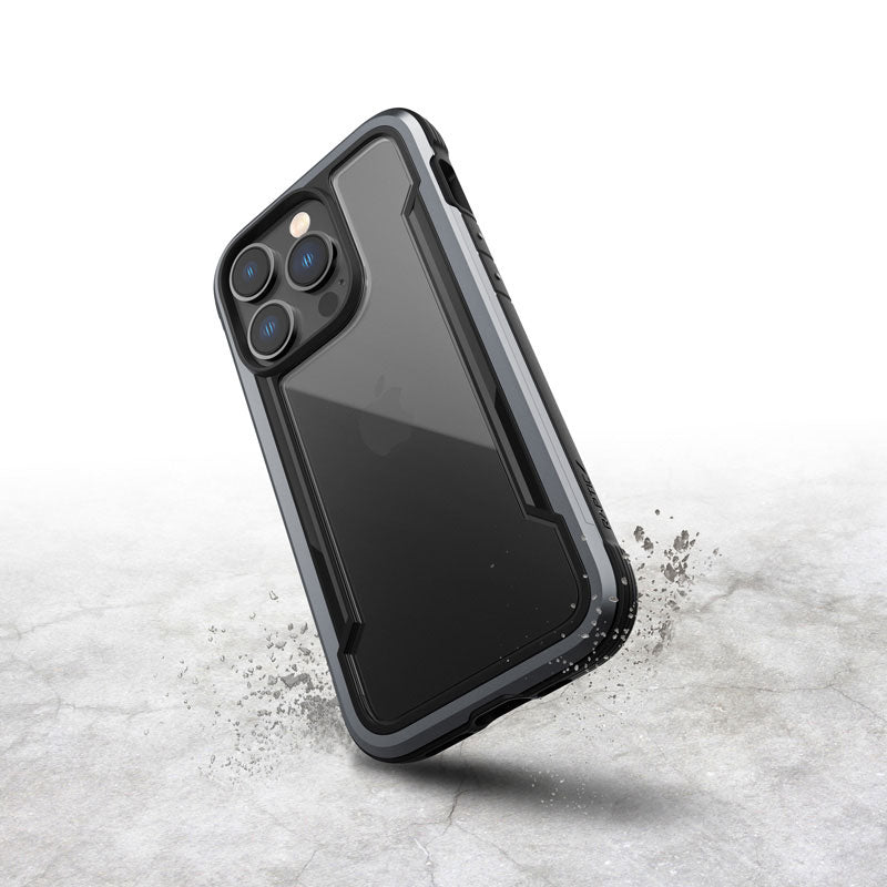 X-Doria Raptic Shield – aliuminio dėklas, skirtas „iPhone 14 Pro“ (atsparus smūgiams iki 3 m) (juodas)