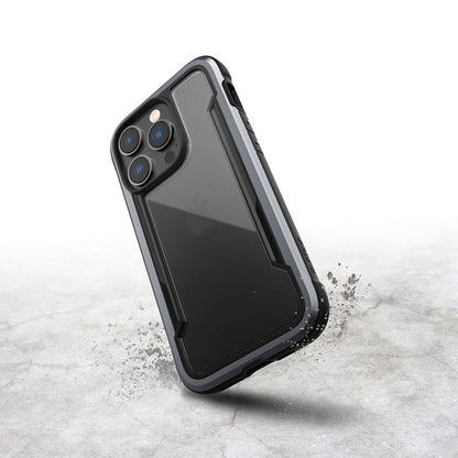 X-Doria Raptic Shield – aliuminio dėklas, skirtas „iPhone 14 Pro“ (atsparus smūgiams iki 3 m) (juodas)