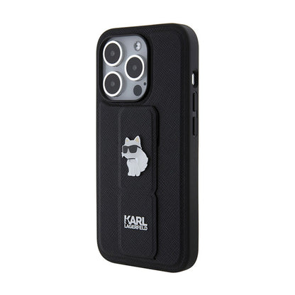 Karl Lagerfeld Gripstand Saffiano Choupette Pins – iPhone 14 Pro dėklas (juodas)