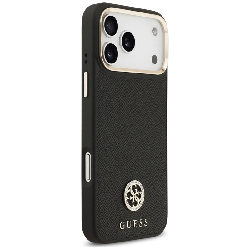 Guess Grūdėtas Strass Logotipas MagSafe dėklas iPhone 17 Pro Max (juodas)